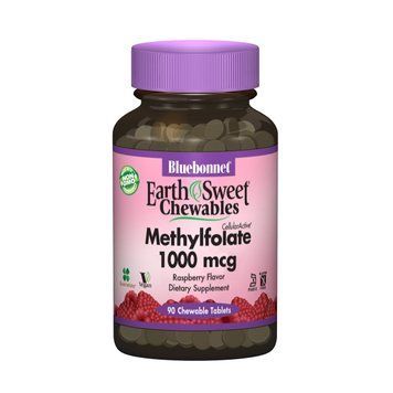 Метилфолат (B9) 1000мкг, Вкус Малины, Earth Sweet Chewables, Bluebonnet Nutrition, 90 жевательных таблеток 1222548654 фото