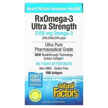 Омега-3 ультра, 2150 мг, RxOmega-3 Ultra Strength, Natural Factors, 150 гелевых капсул 2260735854 фото