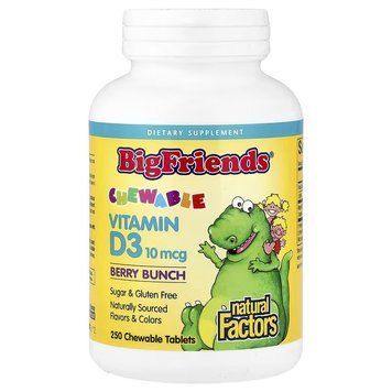 Витамин D3 для детей, 10 мкг (400 МЕ), вкус ягод, Chewable Vitamin D3, Natural Factors, 250 жевательных таблеток 2793299343 фото