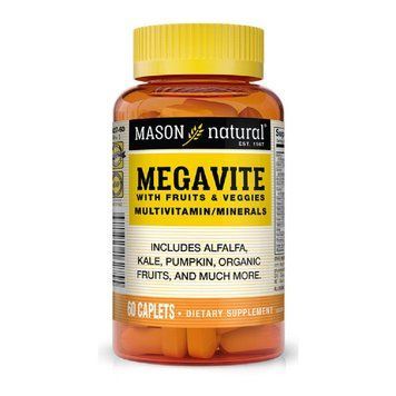 Мультивітаміни з фруктами та овочами, Megavite With Fruits&Veggies Multivitamin&Minerals, Mason Natural, 60 каплет 1503189029 фото