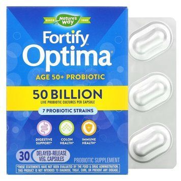Пробиотики для взрослых 50+, 50 млрд КОЕ, Fortify Optima Probiotic, Adult 50+, Nature's Way, 30 вегетарианских капсул 2026890130 фото