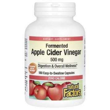 Яблучний оцет Ферментований, 500 мг, Fermented Apple Cider Vinegar, Natural Factors, 180 капсул 2252120993 фото