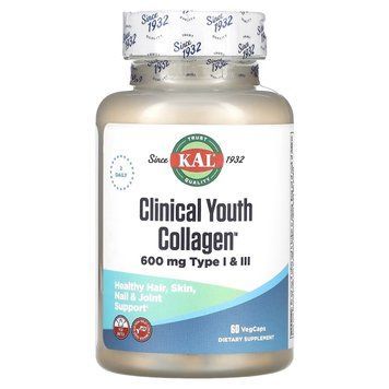 Коллаген молодости, 600 мг, Clinical Youth Collagen, Type I&III, KAL, 60 вегетарианских капсул 2026890268 фото