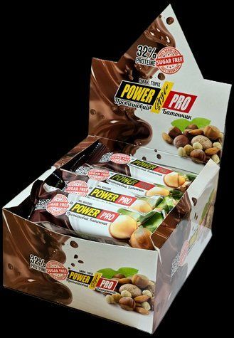 Батончики протеиновые энергетические без сахара Power Pro 32% 60 гр. x 20 шт орех макадамия / Питательный фитнес батончик 1343608373 фото