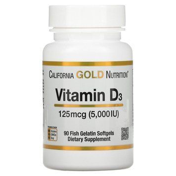 Витамин Д3 California Gold Nutrition Vitamin D3 125 mcg (5000 IU) 90 caps 1538714171 фото