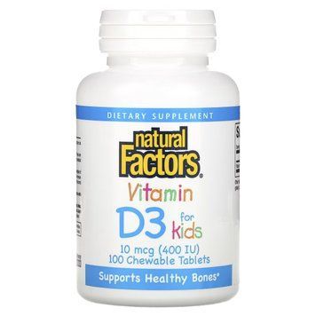Витамин D3 для детей, 400 МЕ, вкус клубники, Vitamin D3 for Kids, Natural Factors, 100 жевательных таблеток 2260735861 фото