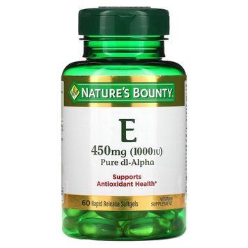 Витамин E быстрого высвобождения, 1000 МЕ, 450 мг, Vitamin E, Nature's Bounty, 60 гелевых капсул 2055388575 фото