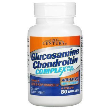 Глюкозамін, хондроїтин і МСМ, Glucosamine Chondroitin Complex Plus MSM, Advanced Triple Strength, 21st Century, 80 таблеток 3033459926 фото