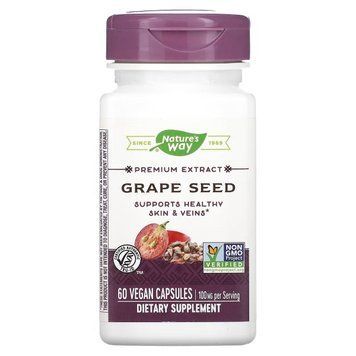 Экстракт виноградных косточек премиум-класса, 100 мг, Premium Extract, Grape Seed, Nature's Way, 60 вегетарианских капсул 2056096505 фото