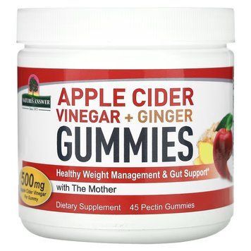 Яблочный уксус с имбирем, 500 мг, Apple Cider Vinegar+Ginger Gummies with The Mother, Nature's Answer, 45 жевательных конфет 2460129591 фото