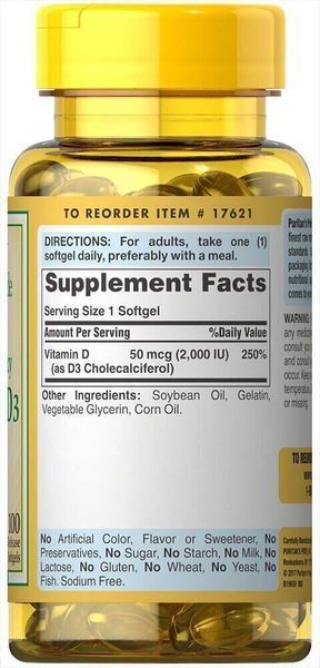 Puritan's Pride vitamin d3 2000, 100 softgels 1281436534 фото