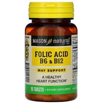 Фолієва кислота B6 і B12, Folic Acid B6&B12, Mason Natural, 90 таблеток 1490186558 фото