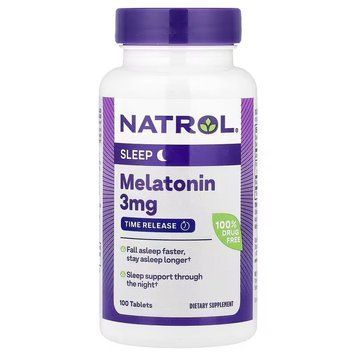 Мелатонин, Медленное высвобождение, Melatonin, Time Release, Natrol, 3 мг, 100 таблеток 1325250660 фото