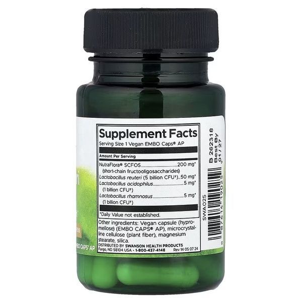 Пробіотик, 7 млрд КУО, Probiotic L. Reuteri Plus, Swanson, 30 веганських капсул 3033459894 фото