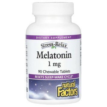 Мелатонин, 1 мг, Stress Relax, Melatonin, Natural Factors, 90 жевательных таблеток 2253310159 фото