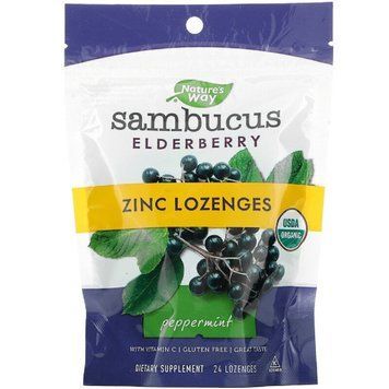 Льодяники бузини з цинком, смак м'яти, Sambucus, Zinc Lozenges, Peppermint, Nature's Way, 24 льодяники 1418455208 фото