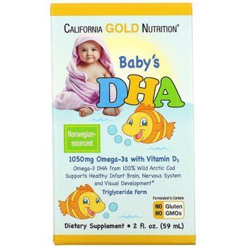 Детский DHA, Омега-3 с Витамином D3, Baby's DHA, Omega-3s with Vitamin D3, California Gold Nutrition, 59 мл (2 жидких унции) 1390329658 фото