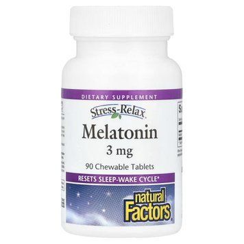 Мелатонин, 3 мг, Stress Relax, Melatonin, Natural Factors, 90 жевательных таблеток 2253310160 фото