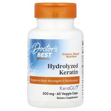 Гидролизованный кератин, 500 мг, Hydrolyzed Keratin, Doctor's Best, 60 вегетарианских капсул 2454432245 фото