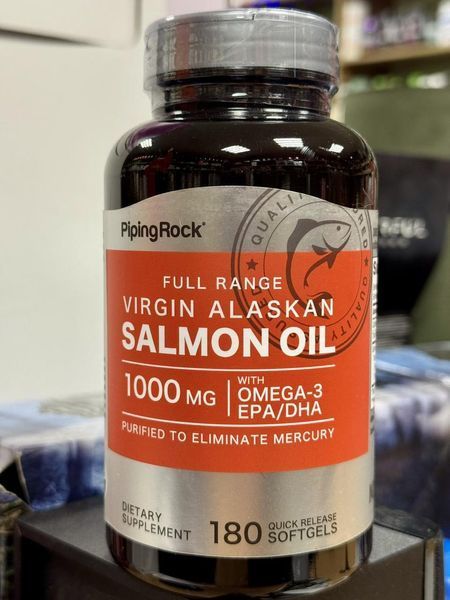 Жир лосося Piping Rock Salmon Oil 1000 mg 180 Softgels 2457039324 фото
