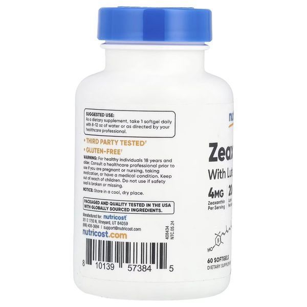 Зеаксантин с лютеином, Zeaxanthin with Lutein, Nutricost, 60 гелевых капсул 3085700630 фото