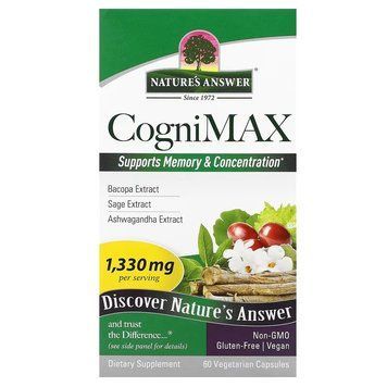 Когнитивный комплекс, поддержка памяти и мозга, CogniMax, Nature's Answer, 60 вегетарианских капсул 2460129598 фото