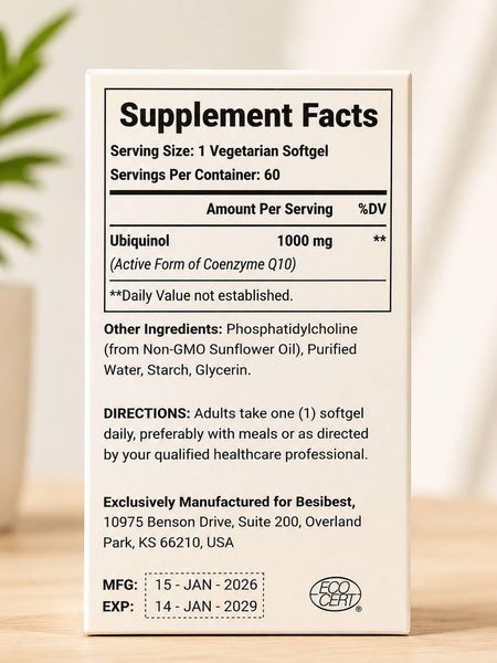 Besibest Liposomal Vegan CoQ10 Ubiquinol 1000 mg 60 softgels 2331426012 фото