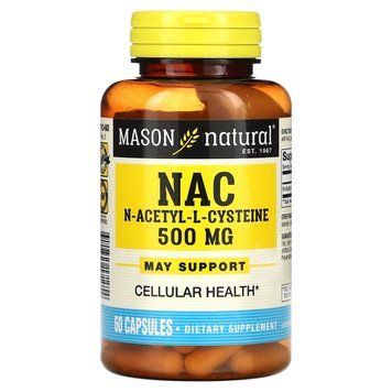 NAC N-ацетил L-цистеин, 500 мг, N-Acetyl L-Cysteine, Mason Natural, 60 капсул 2026890078 фото
