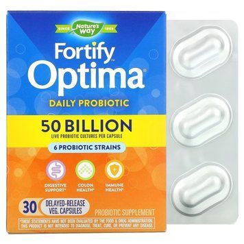 Пробиотик ежедневного применения, 50 млрд КОЕ, Fortify Optima Daily Probiotic, Nature's Way, 30 вегетарианских 2056096510 фото