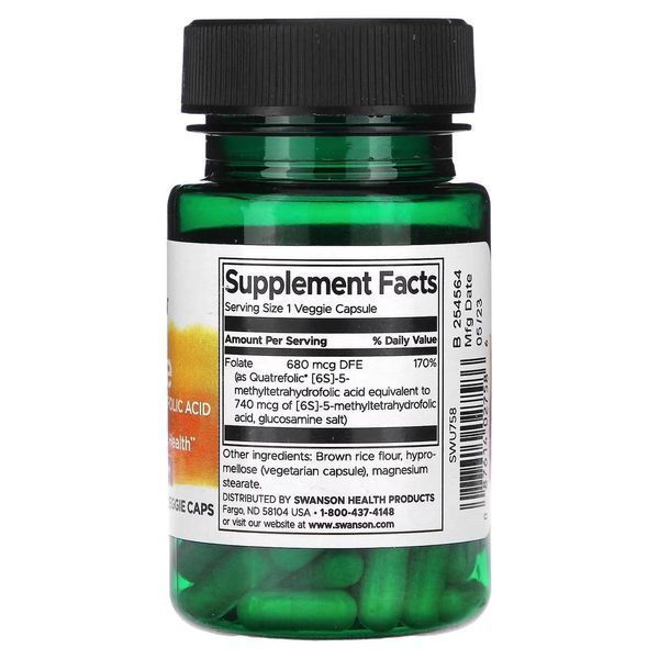 Swanson Folate 5-метилтетрагідрофолієва 680 мкг 30 капсул 2341947967 фото