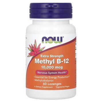 Вітамін B12, Метилкобаламін, 10000 мкг, Methyl B-12, Now Foods, 60 льодяників 3033459903 фото