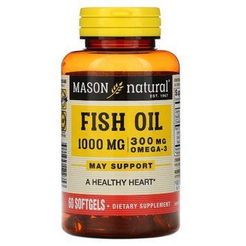 Рыбий жир 1000 мг с Омега-3 300мг, Omega-3 Fish Oil, Mason Natural, 60 гелевых капсул 2026889710 фото