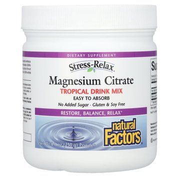 Магній цитрат у порошку, смак тропічних фруктів, Stress-Relax, Magnesium Citrate, Natural Factors, 250 г NFS03542 фото