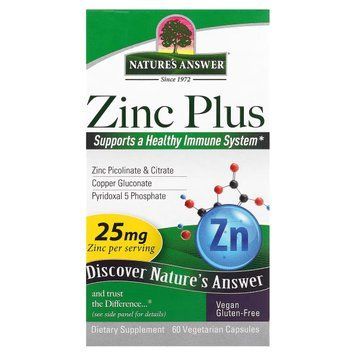 Цинк плюс, 25 мг, Zinc Plus, Nature's Answer, 60 вегетаріанських капсул 2224276986 фото