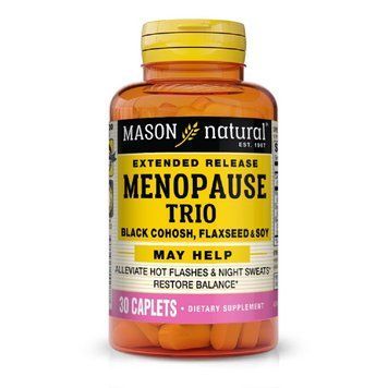 Підтримка під час менопаузи, клопогону, лляне насіння та сою, Menopause Relief Trio, Black Cohosh, Flaxseed and Soy, Mason Natural, 30 1710381234 фото