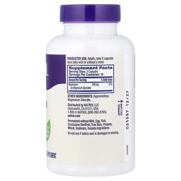 Магній гліцинат високої абсорбції, 240 мг, Magnesium Glycinate, Natrol, 60 капсул 3033459871 фото