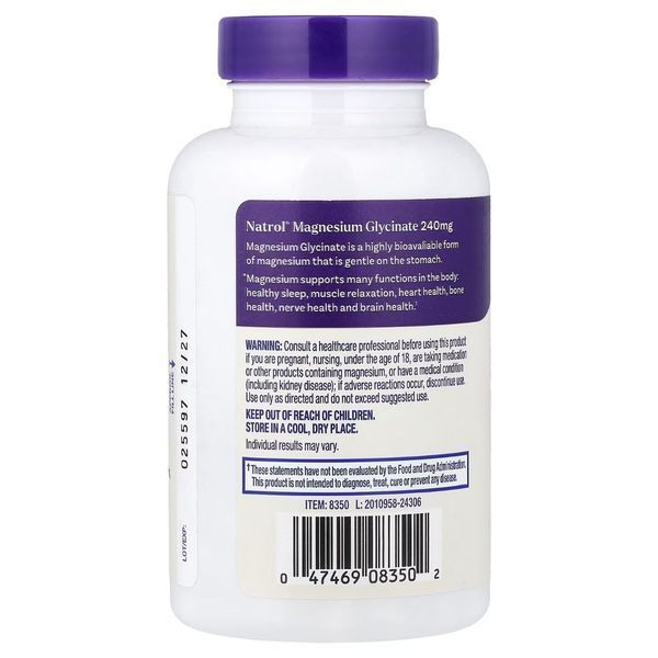 Магній гліцинат високої абсорбції, 240 мг, Magnesium Glycinate, Natrol, 60 капсул 3033459871 фото