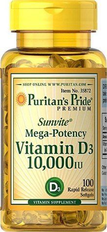 Puritan's Pride Vitamin D3 10000 IU 100 softgels 1030339334 фото