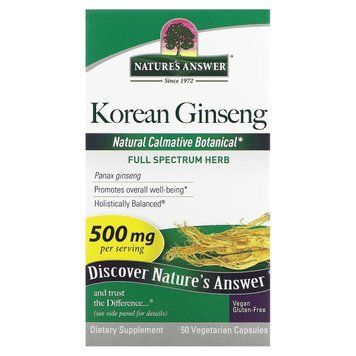 Корейский женьшень, 500 мг, Korean Ginseng, Nature's Answer, 50 вегетарианских капсул 2260735842 фото