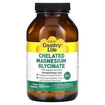Магній Хелатний гліцинат, 400 мг, Chelated Magnesium Glycinate, Country Life, 180 таблеток (133 мг у таблетці) 2675465669 фото