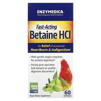 Бетаин HCI 1300мг, Enzymedica, 60 капсул 2224276937 фото