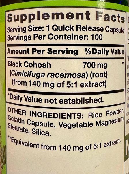 Клопогон кістевидний Nature's Truth Black Cohosh 700 mg 100 caps 2558357623 фото