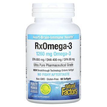 Омега-3, 1260 мг, RxOmega-3, Natural Factors, 60 гелевых капсул 2260735850 фото