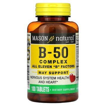 Комплекс B-50, B-50 Complex, Mason Natural, 100 таблеток 2135356816 фото