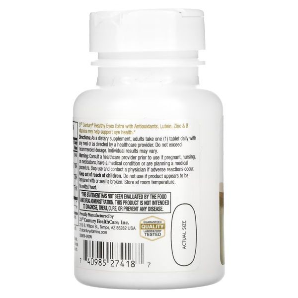 Комплекс для здоров'я очей із лютеїном, цинком і вітаміном B, Healthy Eyes, Extra With Lutein, Zinc&Vitamin B, 21st Century, 36 3033459934 фото