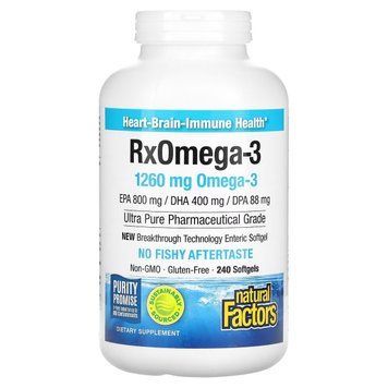 Омега-3, 1260 мг, RxOmega-3, Natural Factors, 240 гелевых капсул 2260735852 фото